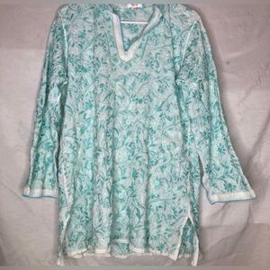 Amaya Brand Womens Beautifully Detailed Embroidered Tunic Size Large Turquoise
